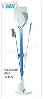 Supporto fronte singolo per 2 pale, 1 palettino e 1 spazzola. Appendi pala, palettino, attrezzi, in acciaio inox con base in marmo, singolo fronte, capienza 2 pale + 1 palettino + 1 spazzola (NON INCLUSI), Peso 35 Kg, dimensione cm 35x25x175h