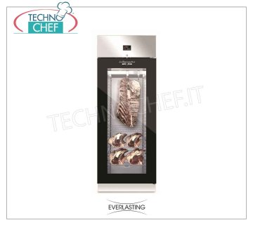 ARMADIO FROLLATURA CARNE, Inox, 1 Porta VETRO Nera, carico Max 150 Kg, mod. STG MEAT 700 GLASS Everlasting - ARMADIO Frollatura-Maturazione Carne in Acciaio INOX, 1 PORTA a VETRO, Gas R 452a, Temp. +0°/+10° C, ﻿Capacità Kg. 150, Dim. mm 750x850x2080h