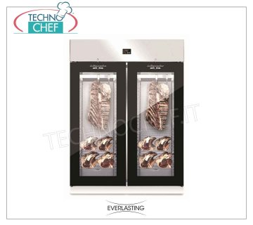 ARMADIO FROLLATURA CARNE, Inox, 2 PORTE VETRO, capactà Kg 300, mod. STG MEAT 1500 GLASS Everlasting - ARMADIO Frollatura-Maturazione Carne in Acciaio INOX, 2 PORTE con VETRO, Gas R 452a, Temp. +0°/+10° C, ﻿Capacità Kg. 300, Dim. mm 1500x850x2080h