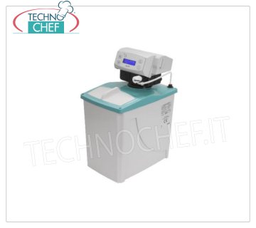 Technochef - ADDOLCITORE AUTOMATICO Cabinato da lt.5, CRONOMETRICO, Serie AL Addolcitore-depuratore d'acqua automatico cabinato  da lt.5, con 3,5 lt di RESINA, Serie AL, valvola ALIA cronometrica, portata max 1400 lt/h, attacco idrico 3/4''G, display LCD e avviso mancanza sale, V.230/1, Watt 4, Peso 11 Kg, dim.mm.230x360x460h