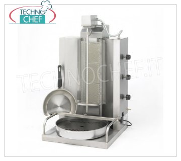 Technochef - GYROS PROFESSIONALE a GAS con 3 BRUCIATORI, asta di cottura alta 655 mm Gyros a gas in acciaio inox con 3 bruciatori verticali indipendenti, asta di cottura alta 655 mm, capacità di carico 20 Kg, potenza termica Kw.8,1, peso 18 Kg, dim.mm.590x530x870h