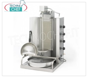 Technochef - GYROS PROFESSIONALE a GAS con 4 BRUCIATORI, asta di cottura alta 655 mm