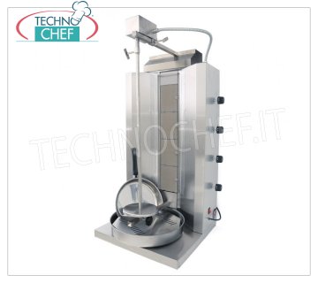 Technochef - GYROS PROFESSIONALE a GAS con 4 BRUCIATORI, asta di cottura alta 845 mm Gyros a gas in acciaio inox con 4 bruciatori verticali indipendenti, asta di cottura alta 845 mm, capacità di carico 35 Kg, potenza termica Kw.10,8, peso 30 Kg, dim.mm.590x530x1070h