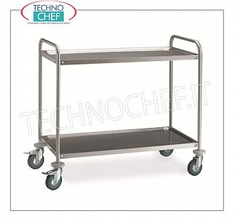 Carrelli di servizio INOX con 2 Piani, Portata 120 Kg Carrello in acciaio inox con 2 ripiani stampati da mm.800x500, portata max 120 Kg, Peso 10 Kg, dim.mm.885x590x935h