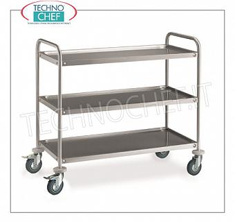 Carrelli di servizio INOX con 3 piani, Portata 120 Kg Carrello in acciaio inox con 3 ripiani stampati da mm.800x500, portata max 120 Kg, Peso 13 Kg, dim.mm.885x590x935h