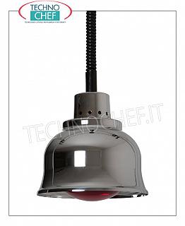 Lampada riscaldante sospesa ad infrarossi LAMPADA RISCALDANTE regolabile in altezza, portalampada in RAME CROMATO diam.225 mm., luce ROSSA, V.230/1, W.250, Peso 1,40 Kg.