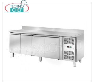 Tavolo Frigor 4 Porte ed Alzatina, Temp.-2°/+8°C, lt.449, Ventilato, Classe D, mod.AKS4204TN Tavolo Banco Refrigetato 4 PORTE con alzatina, Professionale, Linea SNACK, Temp.-2°/+8°C, capacità 449 litri, refrigerazione ventilata, ECOLOGICO in Classe D, Gas R290, V.230/1, Kw.0,345, Peso 133 Kg, dim.mm.2230x600x950h