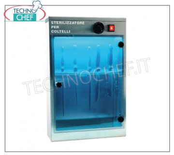 Sterilizzatori per coltelli e utensili a raggi UV-C Germicidi STERILIZZATORE COLTELLI a RAGGI UV-C da parete in ACCIAIO INOX, capacità 14 COLTELLI, RASTRELLIERA supporto coltelli ESTRAIBILE, potenza irradiazione 1 lampada UV-C 0,16 kw, V. 220-240/1, dim. mm 400x140x624h