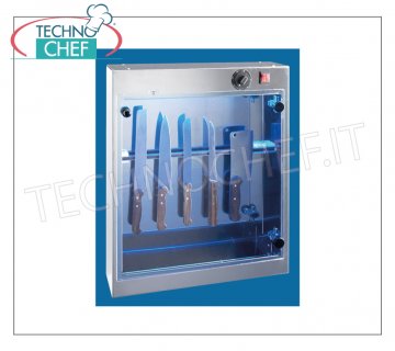 Sterilizzatori per coltelli e utensili a raggi UV-C Germicidi STERILIZZATORE COLTELLI a RAGGI UV da parete in ACCIAIO INOX, capacità 10/12 COLTELLI, SUPPORTO COLTELLI magnetico, potenza irradiazione 1 lampada UV-C 0,16 kw, V. 220-240/1, dim. mm 510x130x624h