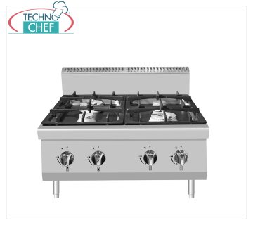 Technochef - CUCINA a GAS 4 FUOCHI da BANCO, Kw.21,00 CUCINA a GAS 4 FUOCHI da BANCO, Linea 700, potenza termica Kw 21,00, dim.mm.800x700x547h