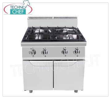 Technochef - CUCINA a GAS 4 FUOCHI su MOBILE, Kw.21,00 CUCINA a GAS 4 FUOCHI su MOBILE, Linea 700, potenza termica Kw 21,00, dim.mm.800x700x1085h