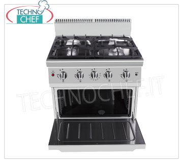 Technochef - CUCINA a GAS 4 FUOCHI su FORNO a GAS, Kw.29,00 CUCINA a GAS 4 FUOCHI su FORNO STATICO a GAS, Linea 700, potenza termica tot. Kw.29,00, dim.mm.800x700x1085h