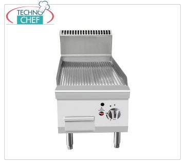 Technochef - FRY TOP a GAS con PIASTRA RIGATA da BANCO, Kw.7,00