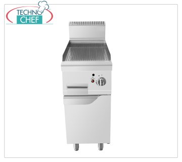 Technochef - FRY TOP a GAS con PIASTRA RIGATA su MOBILE, Kw.7,00