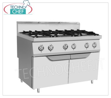 Technochef - CUCINA a GAS 6 FUOCHI su MOBILE, Kw.31,5 CUCINA a GAS 6 FUOCHI su MOBILE, Linea 700, potenza termica Kw.31,5, dim.mm.1200x700x1085h