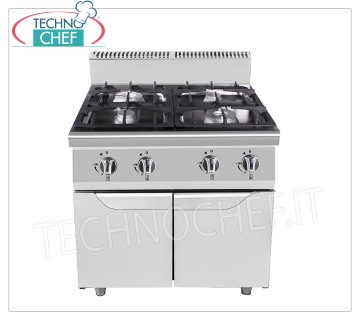 Technochef - CUCINA a GAS 4 FUOCHI su MOBILE, Kw.34,5 CUCINA a GAS 4 FUOCHI su MOBILE, Linea 900, potenza termica Kw.34,5, dim.mm.800x900x1140h