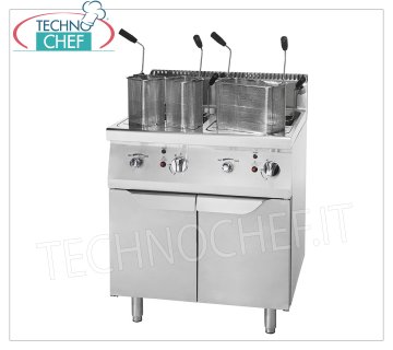 Technochef - CUOCIPASTA a GAS su MOBILE, 2 VASCHE da lt.35+35 CUOCIPASTA a GAS su MOBILE, Linea 900, 2 vasche inox da lt.35+35, cestelli inox inclusi, potenza termica Kw.27,00, dim.mm.800x900x1140h,