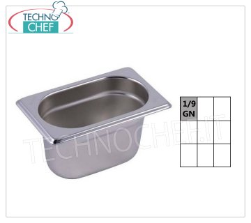 Bacinelle Gastronorm GN 1/9 in acciaio inox Bacinella gastro-norm 1/9, inox 18/10, Capacità lt.0,6, dim.mm.176 x 108 x 65 h