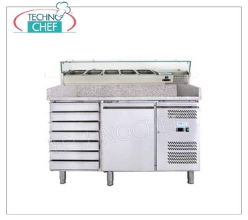 Banco Pizza Refrigerato, 1 Porta, 7 Cassetti, Vetrina Ingredienti, dim.mm.1510x800x1435h