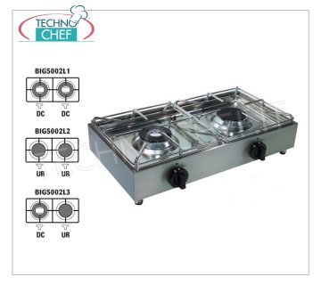 Technochef - Fornello a gas professionale da tavolo, 2 fuochi Fornello a gas da tavolo in acciaio inox, con 2 fuochi professionali funzionanti a gas universale con 1 BRUCIATORE A DOPPIA CORONA da kw 3,5 e 1 BRUCIATORE ULTRA RAPIDO da kw 2,5, peso 7,5 kg, dimensioni mm 620x330x145h