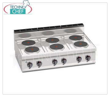 TECHNOCHEF - CUCINA ELETTRICA 6 PIASTRE TOP, Kw.15,6, Mod.E7P6B CUCINA ELETTRICA 6 PIASTRE TOP, BERTOS, Linea MACROS 700, Serie HIGH POWER, con 6 piastre TONDE Ø 220 mm, COMANDI INDIPENDENTI, 6 livelli di potenza, V.400/3+N, Kw.15,6 Peso 58 Kg, dim.mm.1200x700x290h