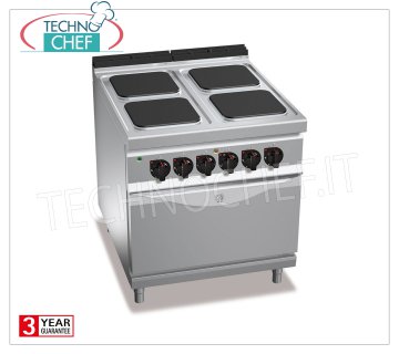 TECHNOCHEF - CUCINA ELETTRICA 4 PIASTRE su FORNO ELETTRICO GN 2/1,  mod. E9PQ4+FE CUCINA ELETTRICA 4 PIASTRE su FORNO ELETTRICO GN 2/1, BERTOS  Linea MAXIMA 900, Serie HIGH POWER, con 4 piastre QUADRE da mm 300x300, COMANDI INDIPENDENTI, 6 livelli di potenza, V.400/3+N, Tot. Kw 21,5, Peso 138 Kg, dim.mm.800x900x900h