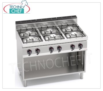 TECHNOCHEF - CUCINA a GAS 6 FUOCHI su VANO a GIORNO, Kw.33,5, Mod.G7F6MPW CUCINA a GAS 6 FUOCHI su VANO a GIORNO, BERTO'S, Linea MACROS 700, Serie ECO POWER, potenza termica Kw.33,5, Peso 90 Kg, dim.mm.1200x700x900h