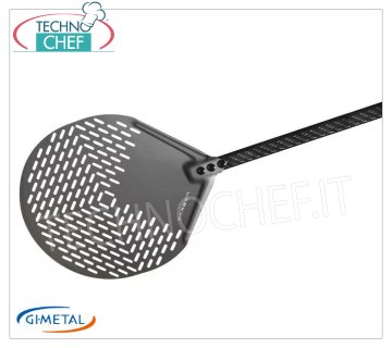 Gi.Metal - Pala pizza tonda forata in alluminio, Linea Carbon,  lunghezza manico cm 150 Pala pizza tonda forata in alluminio, con manico in carbonio da mm 1500, Linea Carbon, leggera, scorrevole e resistente, diametro mm 330.
