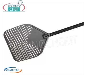 Gi.Metal - Pala pizza rettangolare forata in alluminio, Linea Carbon,  lunghezza manico cm 150 Pala pizza rettangolare forata in alluminio, con manico in carbonio da mm 1500, Linea Carbon, leggera, scorrevole e resistente, dim.mm 330x330.