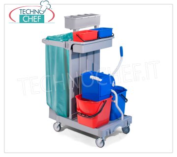 Forcar - Carrello Pulizia, 2 Secchi lt.15, Strizzatore, Reggisacco, Cassetta media, mod.CA1615