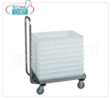 Technochef - Carrello per Contenitori impasti  pizza da cm 60x40, con manico, mod.CB1444 Carrello in acciaio inox per cassette portapagnottine pizza da mm 600x400 con maniglia di Spinta, dim.mm.720x420x960h