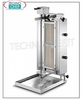 GYROS a GAS con 2 bruciatori indipendenti, asta di cottura alta 500 mm completa di piatto GYROS a GAS in ACCIAIO INOX con 2 bruciatori indipendenti, asta di cottura alta 500 mm completa di piatto (in dotazione), V.230/1, potenza termica kw 6,8, potenza elettrica kw 0,025, dimensioni mm 500x502x975h