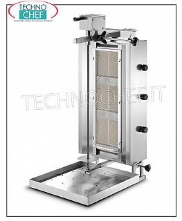 GYROS a GAS con 3 bruciatori indipendenti, asta di cottura alta 550 mm completa di piatto GYROS a GAS in ACCIAIO INOX con 3 bruciatori indipendenti, asta di cottura alta 550 mm completa di piatto (in dotazione), V.230/1, potenza termica kw 10,2, potenza elettrica kw 0,025, dimensioni mm 600x702x1020h