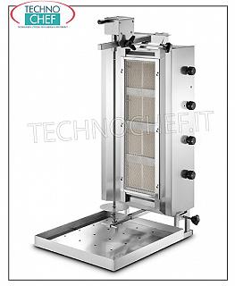 GYROS a GAS con 4 bruciatori indipendenti, asta di cottura alta 700 mm completa di piatto GYROS a GAS in ACCIAIO INOX con 4 bruciatori indipendenti, asta di cottura alta 700 mm completa di piatto (in dotazione), V.230/1, potenza termica kw 13,6, potenza elettrica kw 0,025, dimensioni mm 600x702x1190h