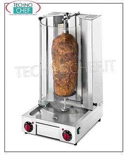 GYROS ELETTRICO con 4 resistenze, asta di cottura alta 530 mm completa di piatto GYROS ELETTRICO in ACCIAIO INOX con 4 resistenze, asta di cottura alta 530 mm completa di piatto (in dotazione), motore inferiore, V.230/1, kw 3,3, dimensioni mm 400x450x800h