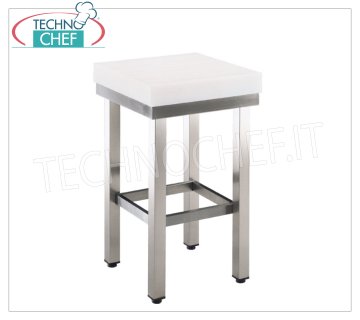 Ceppo Macelleria in Polietilene, su piedistallo in tubolare inox, Spessore 5 cm
