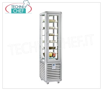 TECHNOCHEF - Vetrina Congelante per Gelateria 1 Porta, Temp.-15°-25°C, lt.250, Mod.CGL250S Vetrina Congelante-Freezer  per gelateria 1 porta,  temperatura -15°/-25°C, refrigerazione statica, Linea Curve, con 4 lati espositivi, 6 ripiani rettangolari da mm 295x460, capacità lt 250, V.230/1, Kw.0,58, Peso 134 Kg, dim.mm.450x620x1860h