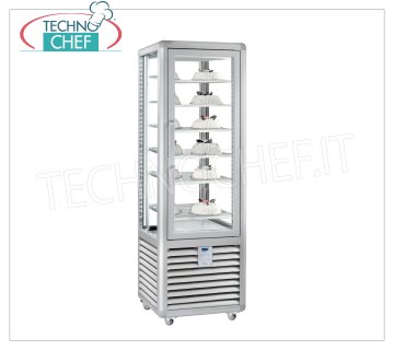 TECHNOCHEF - Vetrina Congelante  per Gelateria, Temp.-15°- 25°C, 1 Porta, lt.360, Mod.CGL350S Vetrina Congelante-Freezer  per gelateria 1 porta, Linea Curve, capacità lt 360, temperatura -15°/-25°C, refrigerazione statica, con 4 lati espositivi, 6 ripiani quadrati da mm 460x460,  V.230/1, Kw.0,7, Peso 146 K g, dim.mm.620x620x1860h