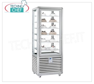 TECHNOCHEF - Vetrina Congelante per Gelateria, Temp.-15°-25°C, 1 Porta, lt.427, Mod.CGL450S Vetrina Congelante-Freezer per gelateria 1 porta, temperatura -15°/-25°C, refrigerazione statica, Linea Curve, con 4 lati espositivi, 6 ripiani rettangolari da mm 560x440, capacità lt 427,  V.230/1, Kw.0,7, Peso 165 Kg, dim.mm.720x620x1860h