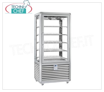 TECHNOCHEF - Vetrina Refrigerata per Pasticceria, Temp.+5°-20°C, 1 Porta, lt.541, Mod.CGL600G2T Vetrina multitemperatura da +5° a -20°C per pasticceria 1 porta, refrigerazione ventilata, Linea Curve, con 4 lati espositivi, 5 ripiani rettangolari da mm 747x445, capacità lt 541, V.230/1, Kw.0,85, Peso 205 Kg, dim.mm.900x620x1860h