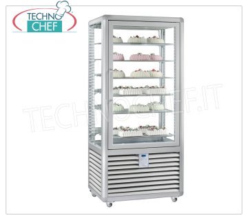 TECHNOCHEF - Vetrina Congelante per Gelateria 1 Porta, Temp.-15°-25°C, lt.541, Mod.CGL600S Vetrina Congelante-Freezer  per gelateria 1 porta,  temperatura -15°/-25°C, refrigerazione statica, Linea Curve, con 4 lati espositivi, 6 ripiani rettangolari da mm 734x460, capacità lt.541, V.230/1, Kw.0,7, Peso 192 Kg, dim.mm.900x620x1860h