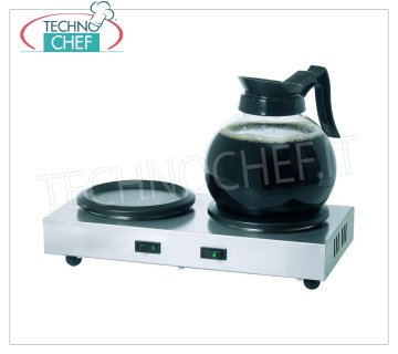 Technochef - MANTENITORE CALDO per  2 Caraffe di Caffe' Filtro, mod.COMA20 Mantenitore caldo per 2 caraffe di Caffe' Filtro, con 2 piastre, Kw.0,16, Peso 1,7 Kg, dim.mm. 358x218x80h