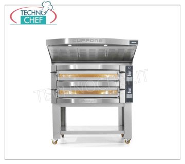 CUPPONE - Forno Elettrico per 6 Pizze, Ø 35 cm - CAMERA da cm 108x72x14h, mod. MICHELANGELO Forno Elettrico per 6 PIZZZE, Camera in Acciaio INOX, cm 108x72x14h, Piano cottura in mattoni di cordierite, Linea Michelangelo, Disponibile in 2 Versioni a Comandi Digitali o Touch Screen, V. 380/3+N, Kw 8,6, Peso 208 kg, dim. mm. 1550x1100x440h