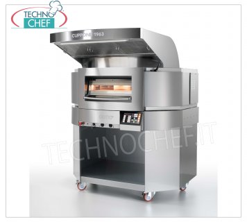 CUPPONE - Forno pizza elettrico GIOTTO, piano Cottura Ruotante Ø 1100 mm, Mod. GT110/1TS Forno pizza elettrico GIOTTO con PIANO COTTURA RUOTANTE in refrattario Diametro 1100 mm e camera in lamiera, funzioni PIROLISI, ECONOMY e RECUPERO VELOCE integrate, V 400/3+N, Kw 14,6, Peso 460 Kg, dimensioni esterne mm 1366x1438x1696h