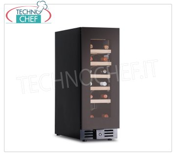 Technochef - Frigorifero vini, 1 porta vetro, capacità 18 Bottiglie, Ventilato, temp.+2°/+20°C - mod.CW20G1TB Cantinetta refrigerata per vini, 1 porta vetro, capacità 18 bottiglie,  temperatura +2°/+20°C, refrigerazione ventilata, illuminazione a LED, V.230/1, Kw.0,065, Peso 30 Kg, dim.mm.295x573x820h