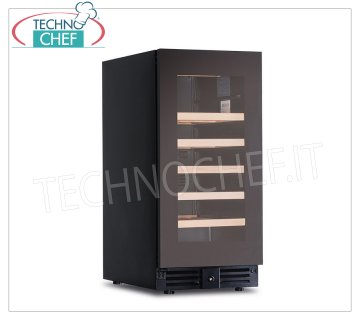 Technochef - Frigorifero vini, 1 porta vetro, capacità 28 Bottiglie, Ventilato, temp.+2°/+20°C - mod.CW37G1TB Cantinetta refrigerata per vini, 1 porta vetro, capacità 28 bottiglie, temperatura +2°/+20°C, refrigerazione ventilata, illuminazione a LED, V.230/1, Kw.0,080, Peso 36 Kg, dim.mm.380x573x820h