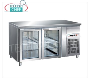 Forcar - Tavolo Refrigerato Frigo 2 Porte Vetro, lt.282, Temp.-2°/+8°C, Ventilato, mod.G-GN2100TNG