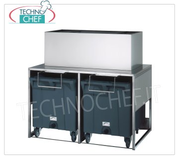 Supporto inox per Inserimento Contenitori ghiaccio su Ruote, con  Deposito ghiaccio da 50 Kg.