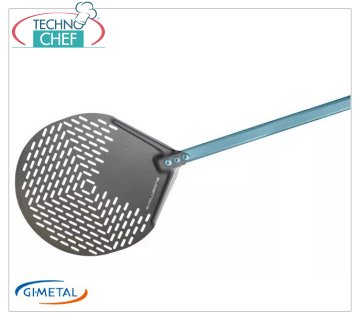 Gi.Metal - Pala pizza tonda forata in alluminio S.H.A, Linea Evoluzione, lunghezza manico cm 180 Pala pizza tonda forata in alluminio S.H.A, Linea Evoluzione, leggera, scorrevole e resistente, diametro 330 mm, lunghezza manico 1800 mm.
