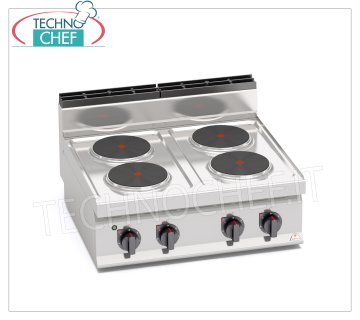 TECHNOCHEF - CUCINA ELETTRICA 4 PIASTRE TOP, Kw.10,4, Mod.E7P4B CUCINA ELETTRICA 4 PIASTRE TOP, BERTOS, Linea MACROS 700, Serie HIGH POWER, con 4 piastre TONDE Ø 220 mm, COMANDI INDIPENDENTI, 6 livelli di potenza, V.400/3+N, Kw.10,4, Peso 41 Kg, dim.mm.800x700x290h